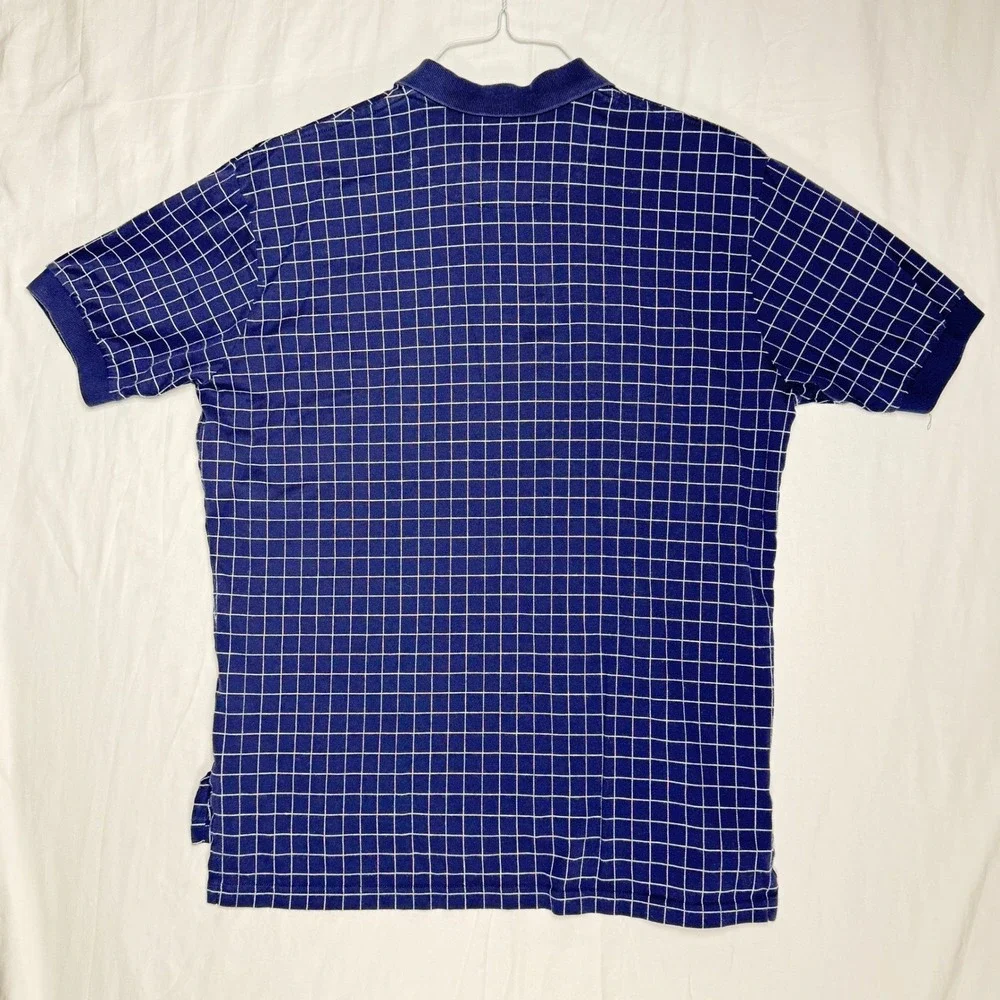 Polo Ralph Lauren Mens Grid Check Polo Shirt Blue White Cotton‎ Size L